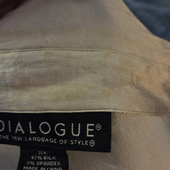 Dialouge Silk Blouse 2X ✨ Silver Gray Satin Button Front Flowy Minimalist Top - Picture 10 of 16